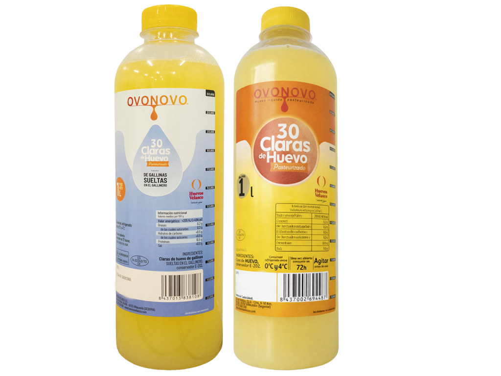 Clara líquida pasteurizada elaborada a partir de huevos de gallinas criadas en jaula y en gallinero